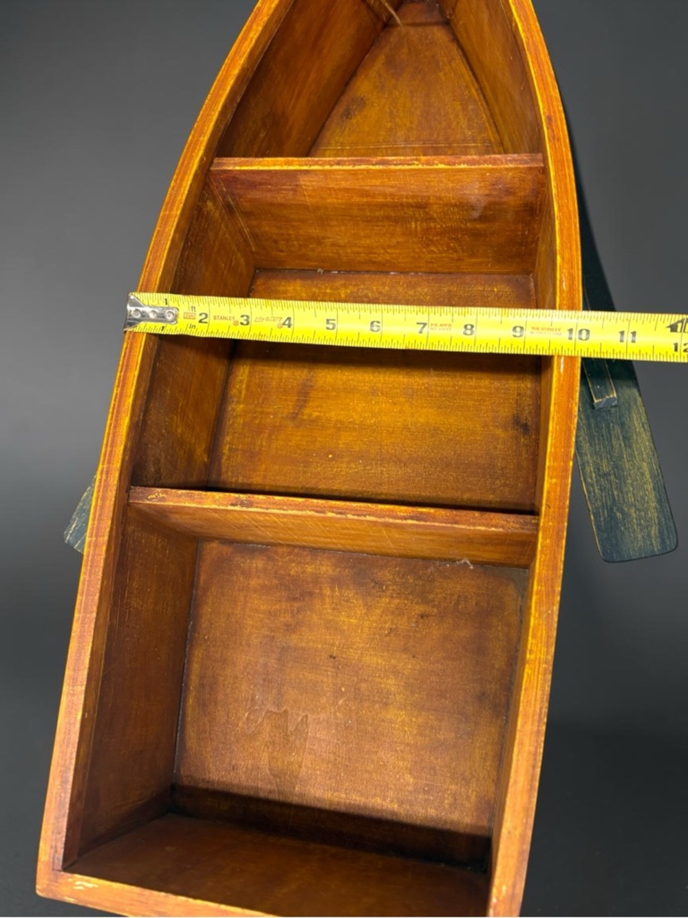 Vintage Wood Canoe Boat & Oars Trinket Display Hanging Or Freestanding Shelf 29” - Picture 13 of 16